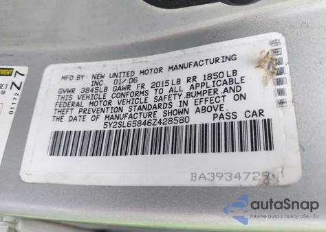 2006 Pontiac Vibe из США, поврежденный, VIN 5Y2SL65846Z428580